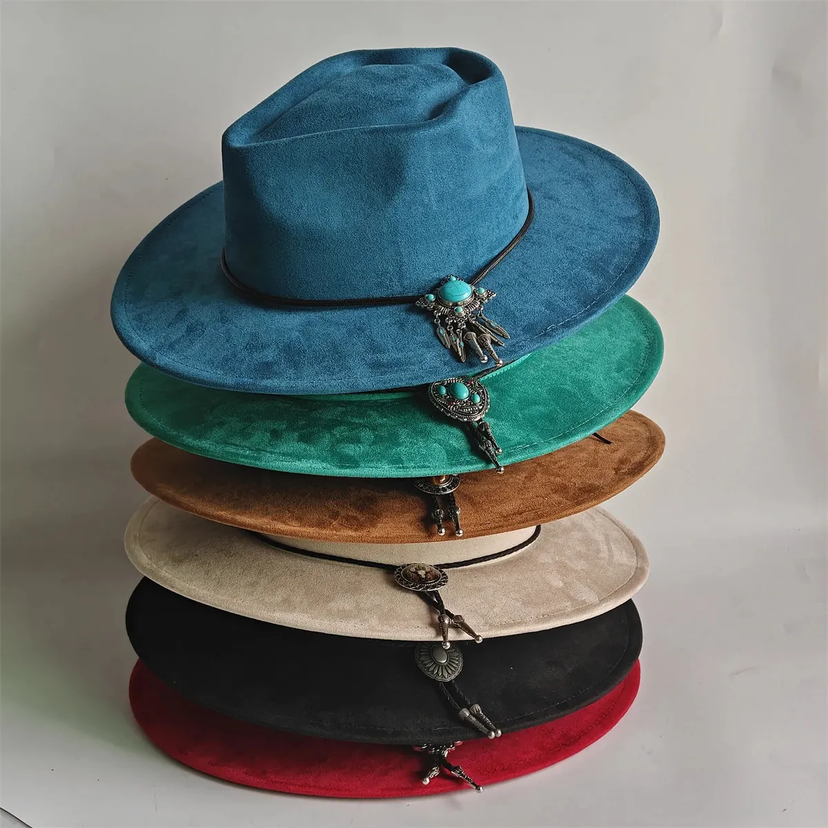 Wide Brim Fedora Hat Unisex Felt Handmade Boho Western Suede Panama Western Black Felt Cowboy Hat – Wide Brim, Twine Wrap  main image 4
