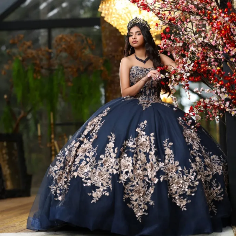 Dark Blue Quinceanera Dresses Ball Gown Sweet 16... From Weiwei12345, Rs.32,728.1