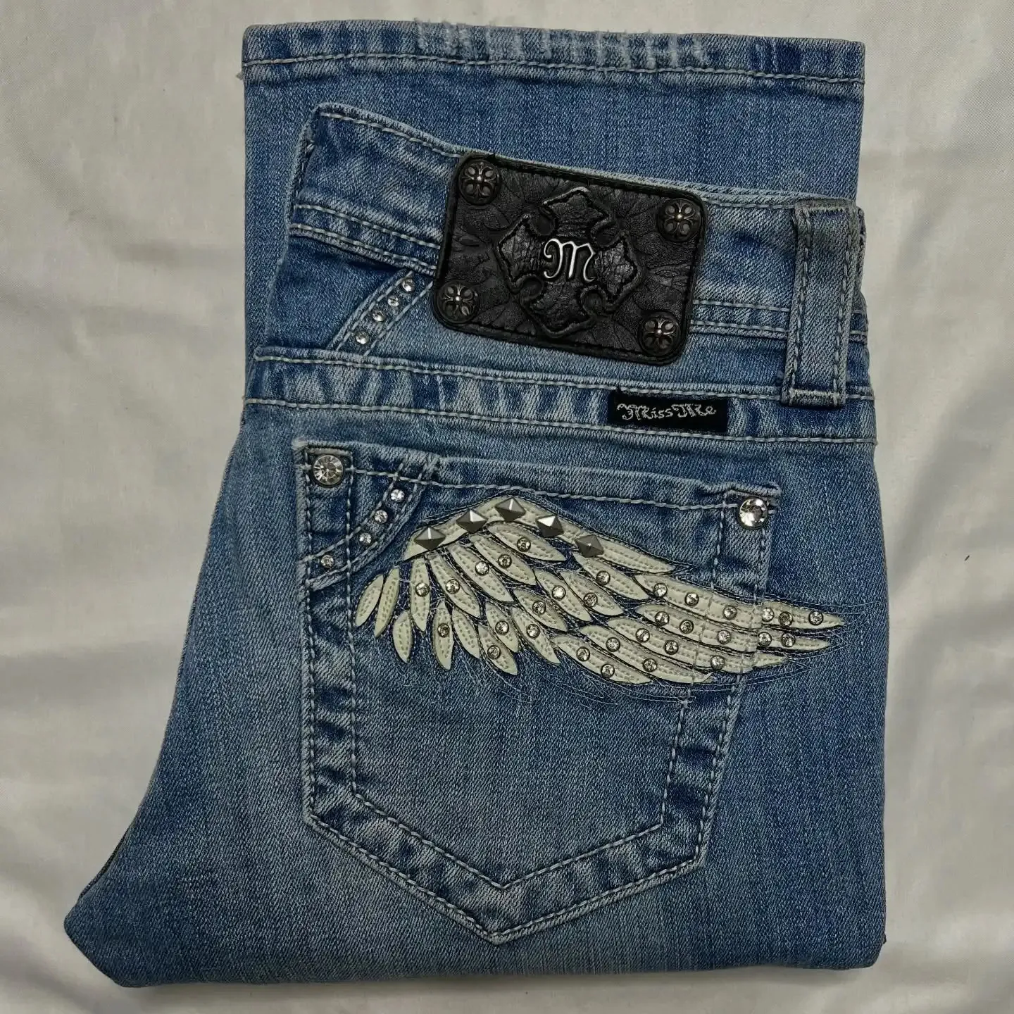 Y2k Retro Gothic Rhinestone Wing Embroidered Jeans... From Zara02 