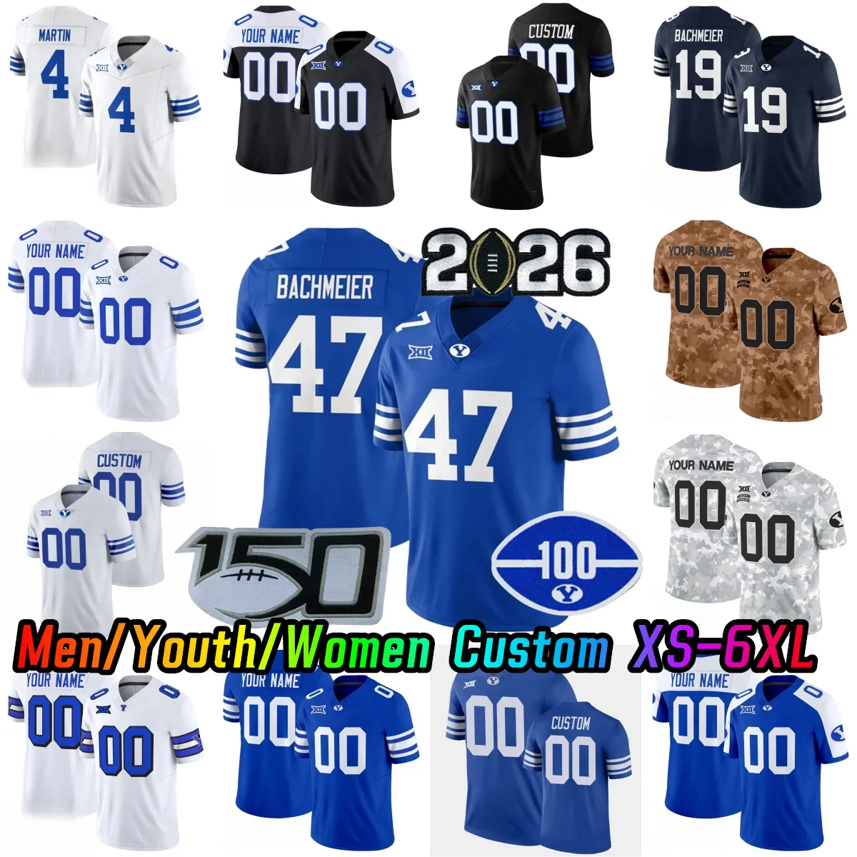Custom 2026 BYU Cougars 47 Bear Bachmeier College From