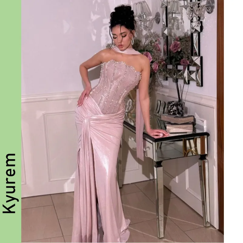 Green Couture Pink Cocktail Dresses with Side Slit Strapless Sexy Prom Dresses Party Gowns Vestidos De Fiesta Customized Robes De Soiree
