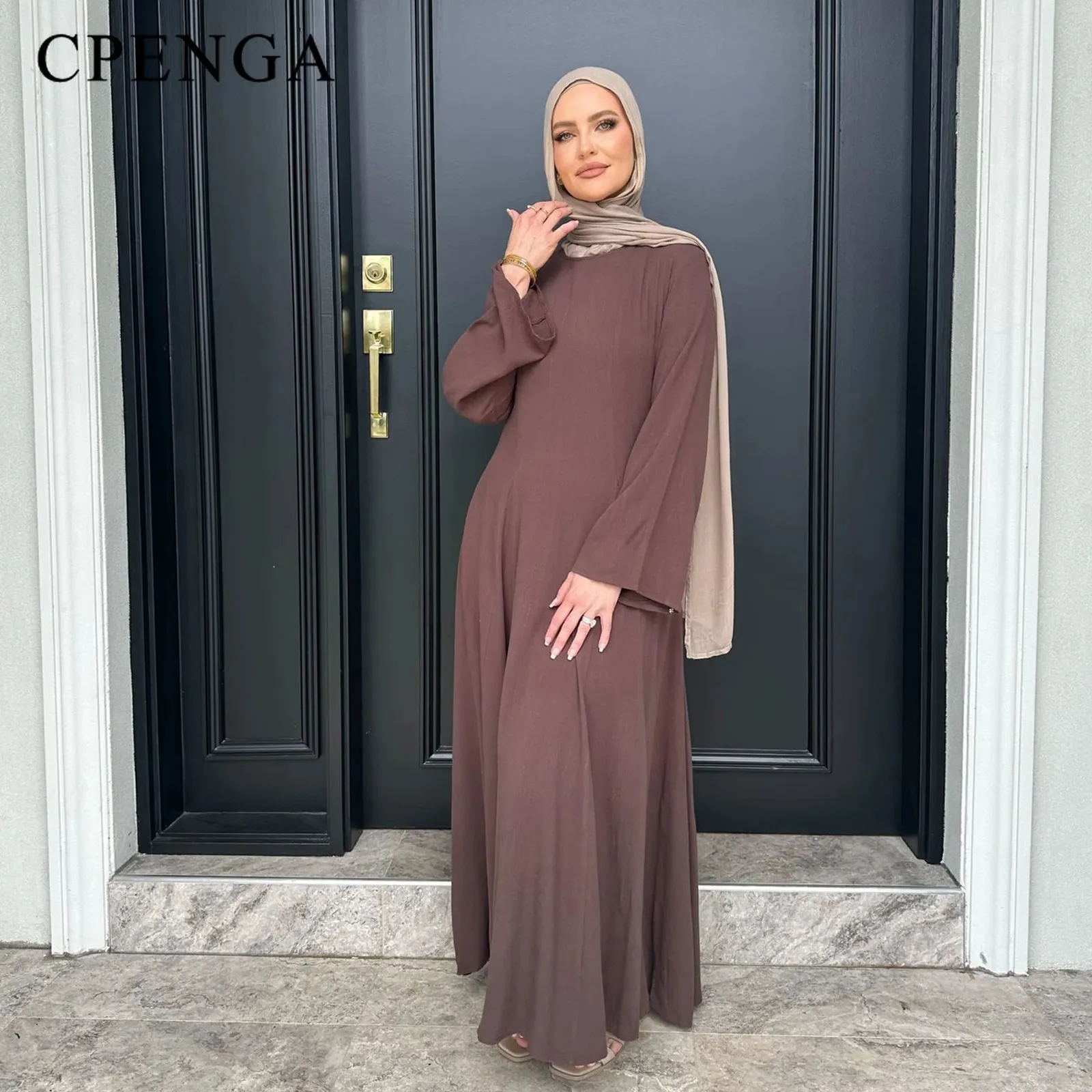 arabic women dresses Muslim Dress Lace Sleeve Islamic Modest Robe Dress with Hijab Scarf Dress elegantly in this Dubia kaftan dress 2 Women Muslim Ethnic Clothing