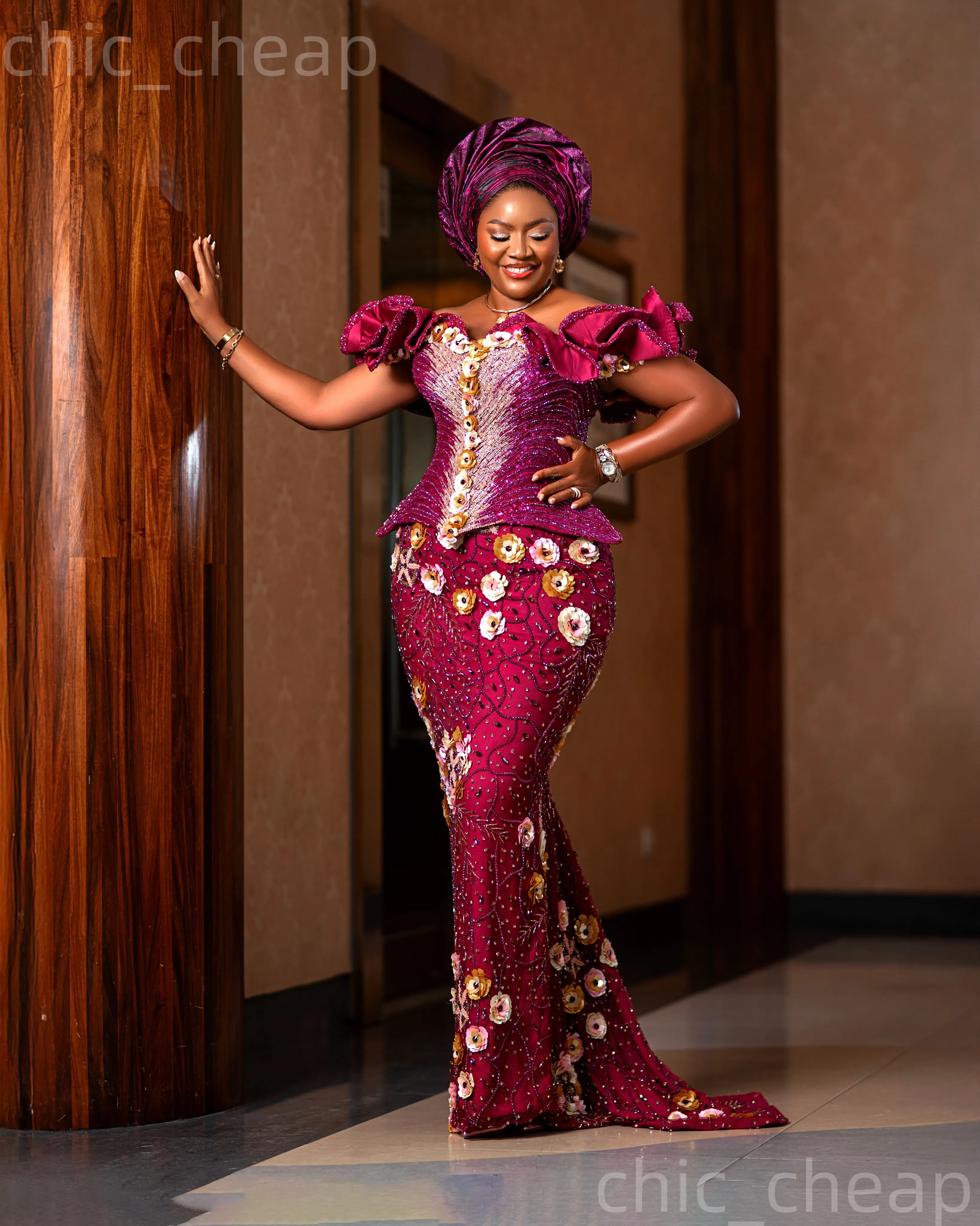 Aso Ebi Burgundy Mermaid Prom Dress 2026 Evening... From Chic_cheap, Rs.45,679.3