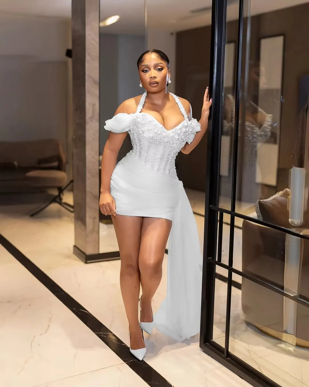 white beaded party dress Off Shoulder Mini Sheath Dress, Pearls Beaded... From Dreamweddings, Rs.12,446.25 while two charming side promoelgible1 Cute Blue Dress - Size:2X-Small