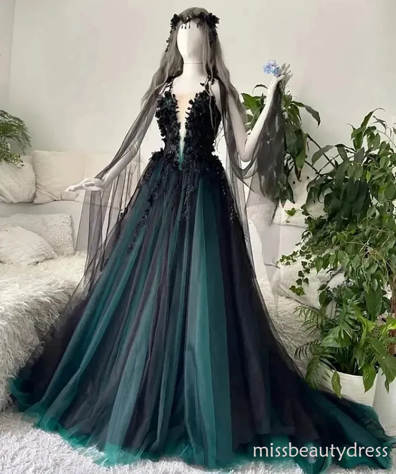 black and green wedding dress Emerald Dress: Unique and Affordable Options and darkly romantic detail. Groom Bride Can U Wear