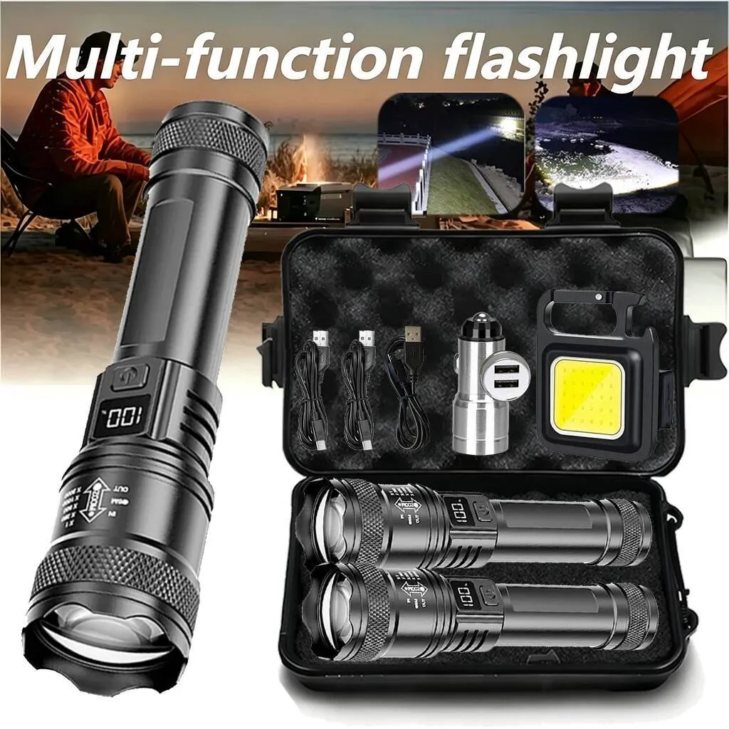2000lm 3-mode waterproof led rechargeable flashlight GEARLITE Torch Rechargeable, Zoomable Torch with 3 Modes, Long-Lasting IP65 Torches Led Super Bright for Camping, Hiking, Emergencies Aluminum. 2000lm LED Waterproof Flashlight Focusable