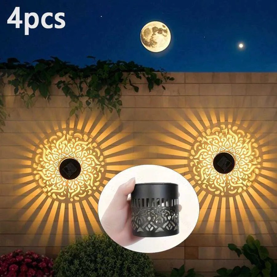 Solar Mandala Lights Outdoor – Colorful 7-Color Projection Wall Light, Metal Waterproof Fence Light For Garden, Patio, Deck & Post Decor (1-Pack)
