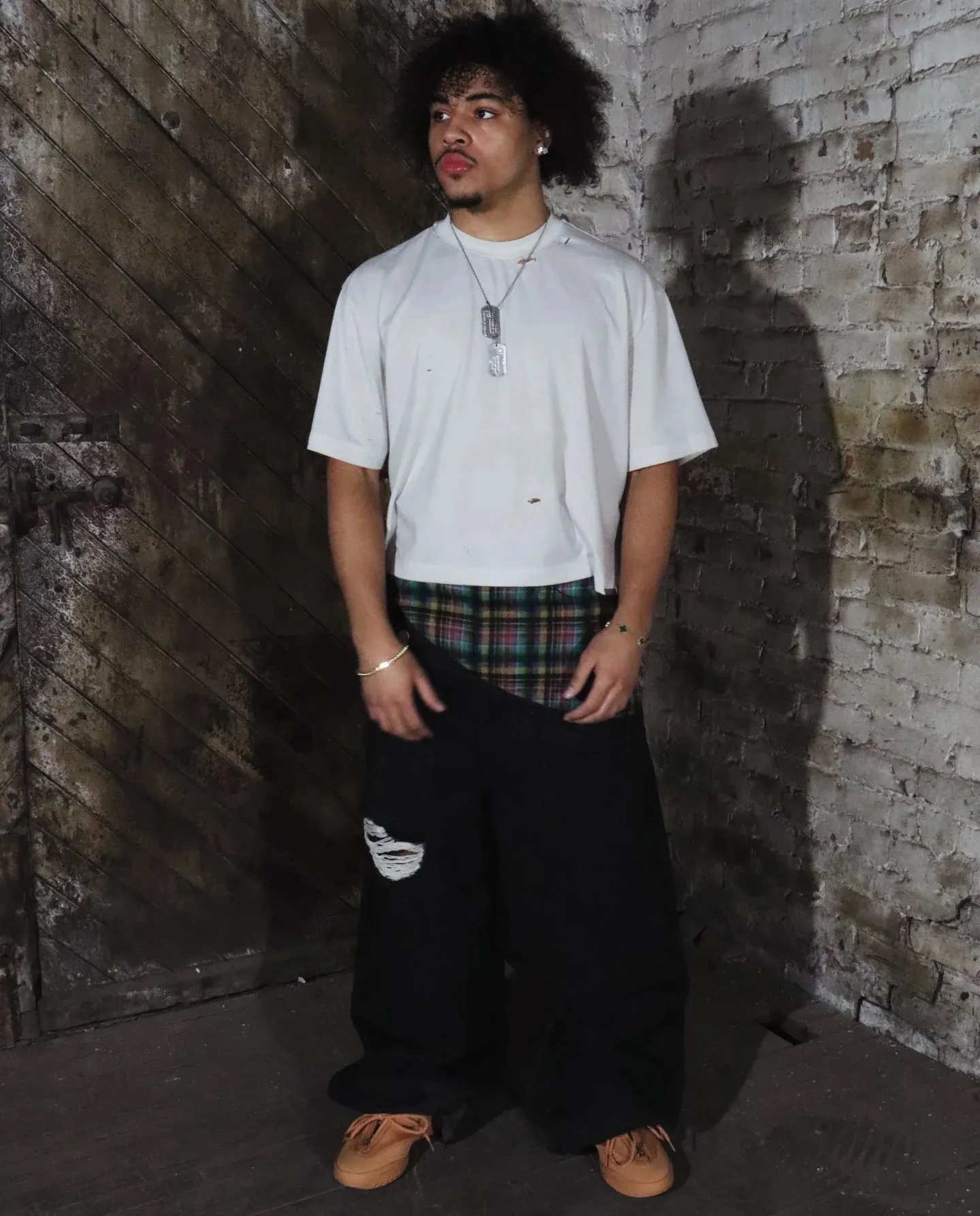 Y2k Slanted Runway Baggy Jeans Retro Plaid Patchwork... From 