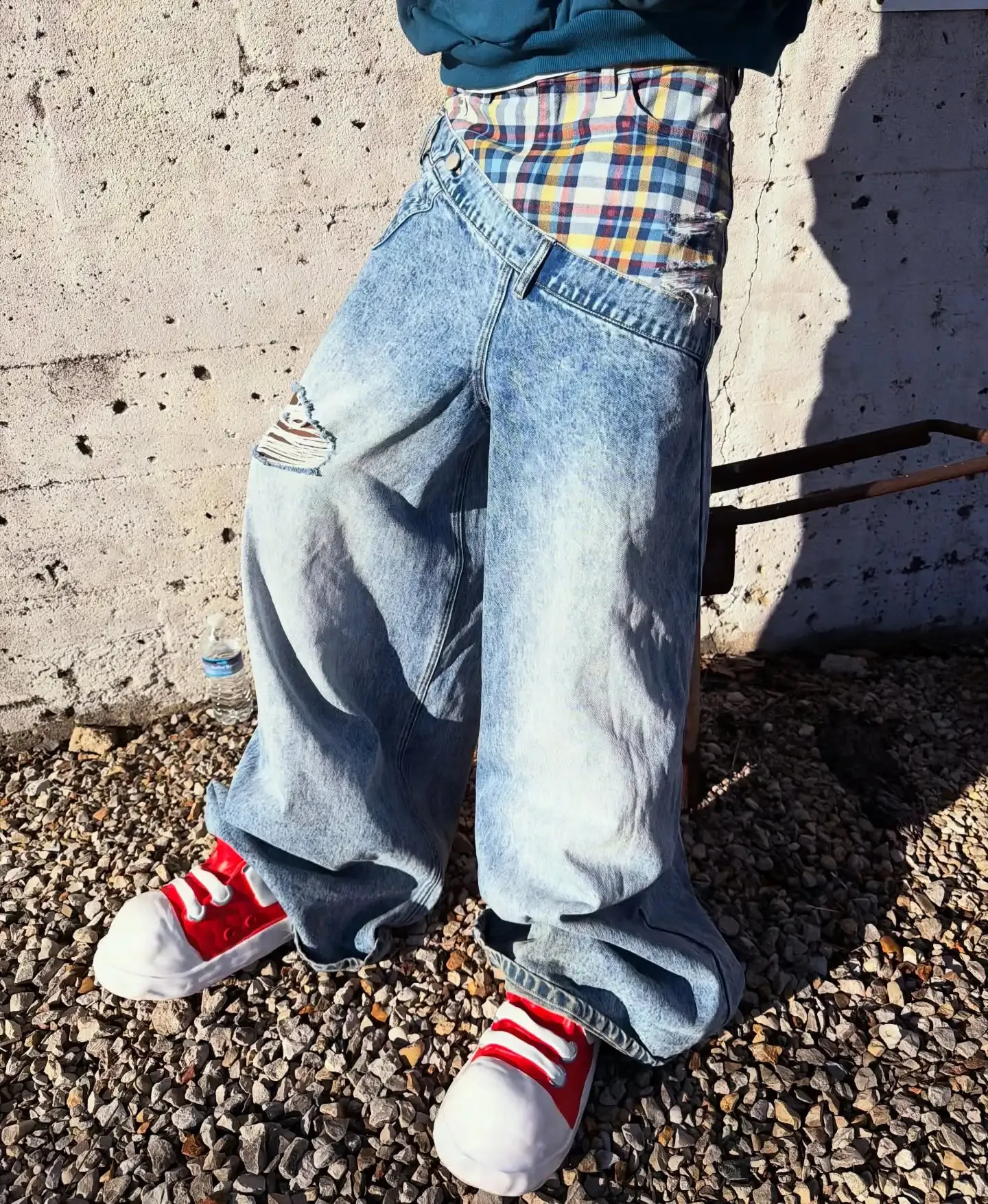 Y2k Slanted Runway Baggy Jeans Retro Plaid Patchwork... From 