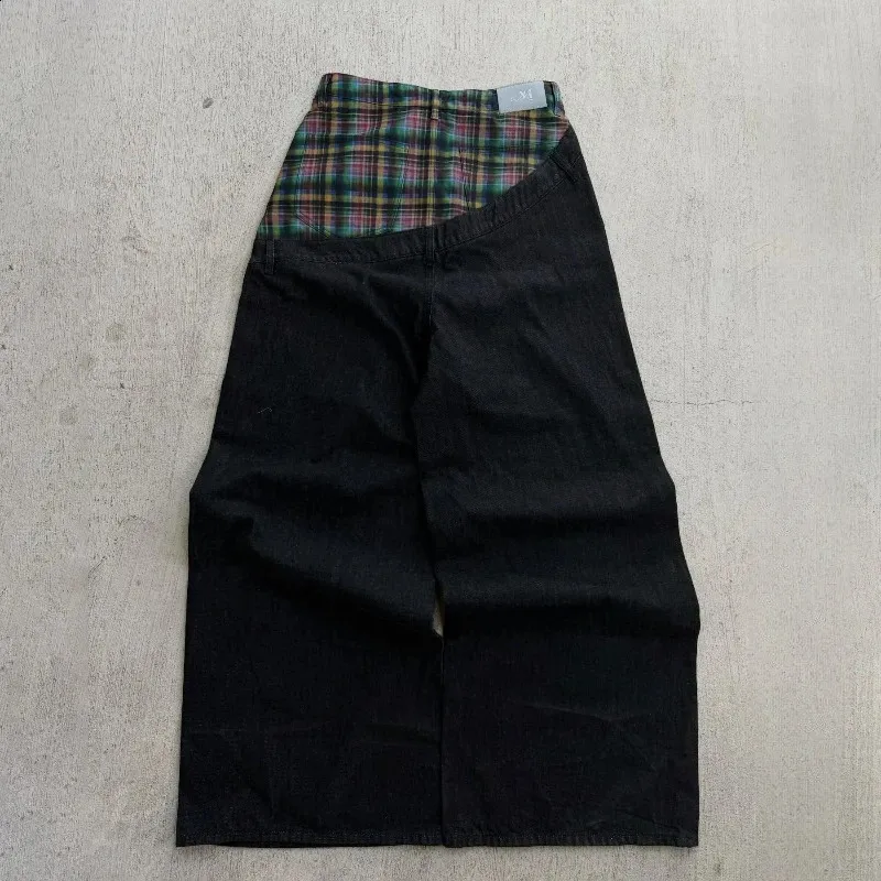 Y2k Slanted Runway Baggy Jeans Retro Plaid Patchwork... From 