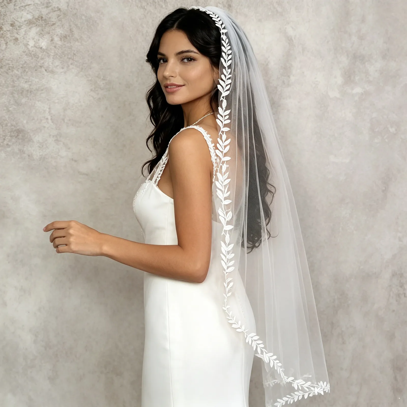 Elegant White Bridal Veil Single Layer Cathedral Wedding Veil – Lace Edge Bridal Veil  main image 4