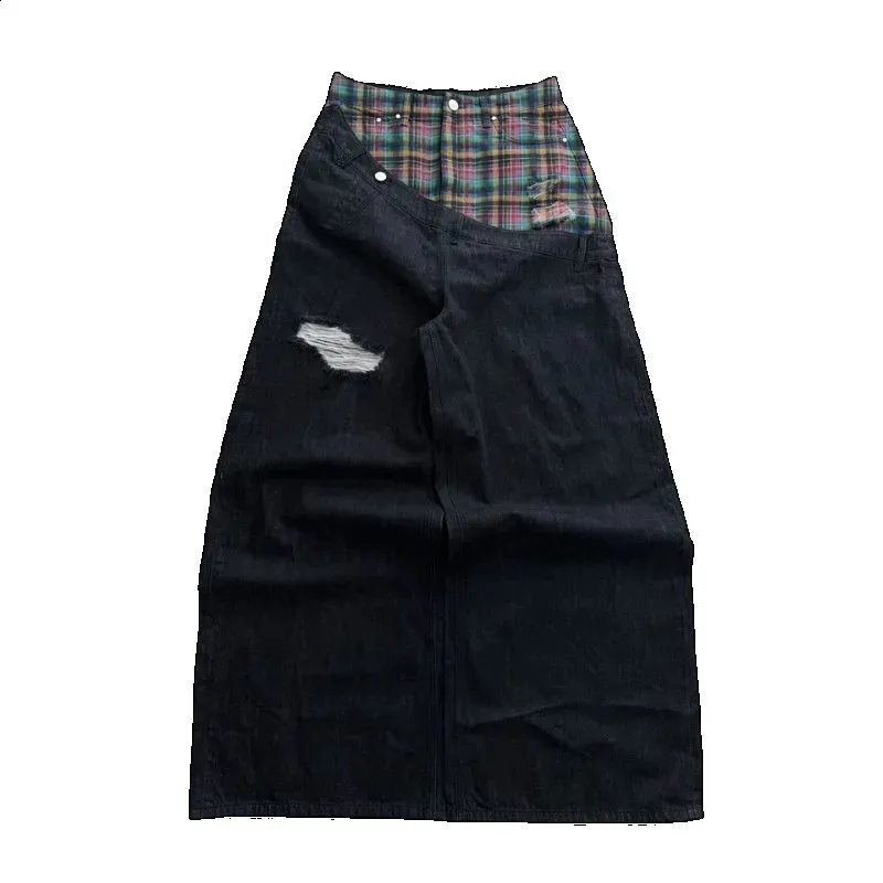 Y2k Slanted Runway Baggy Jeans Retro Plaid Patchwork... From 