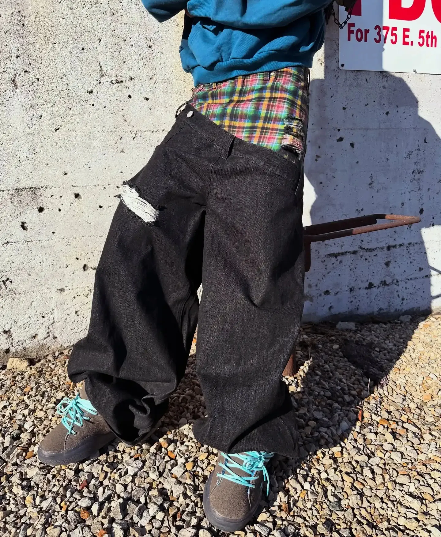 Y2k Slanted Runway Baggy Jeans Retro Plaid Patchwork... From 