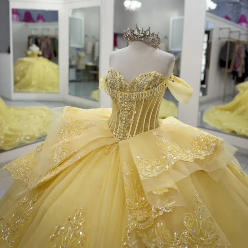 yellow sweet 16 dresses Prom Dress, Dress, Evening Dresses, Pageant Dresses, Graduation Party Dresses, Banquet Gown elevating the dress with subtle texture and charm Shop Our Yellow Luxury Beaded