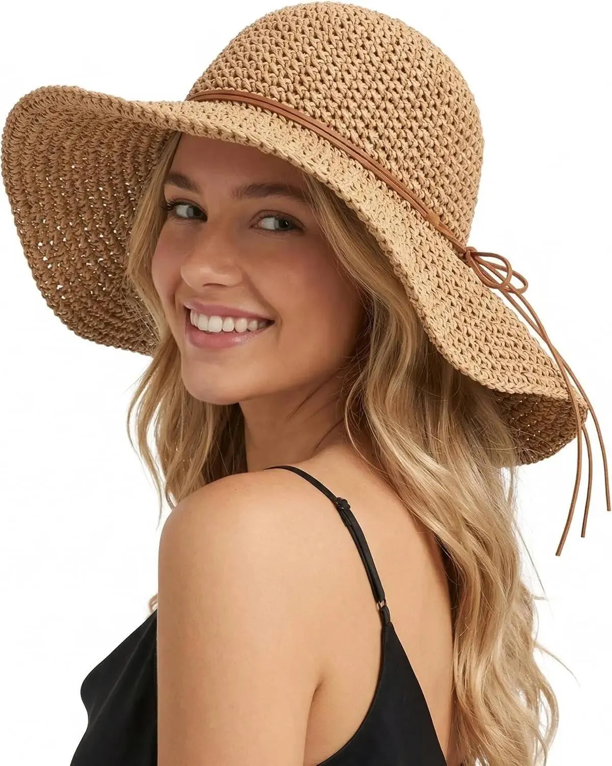 Sun Hats for Women Large Wide Brim Straw Beach Hat Floppy Foldable Roll-Up 1009d497-4f28-41aa-8e45-  main image 2