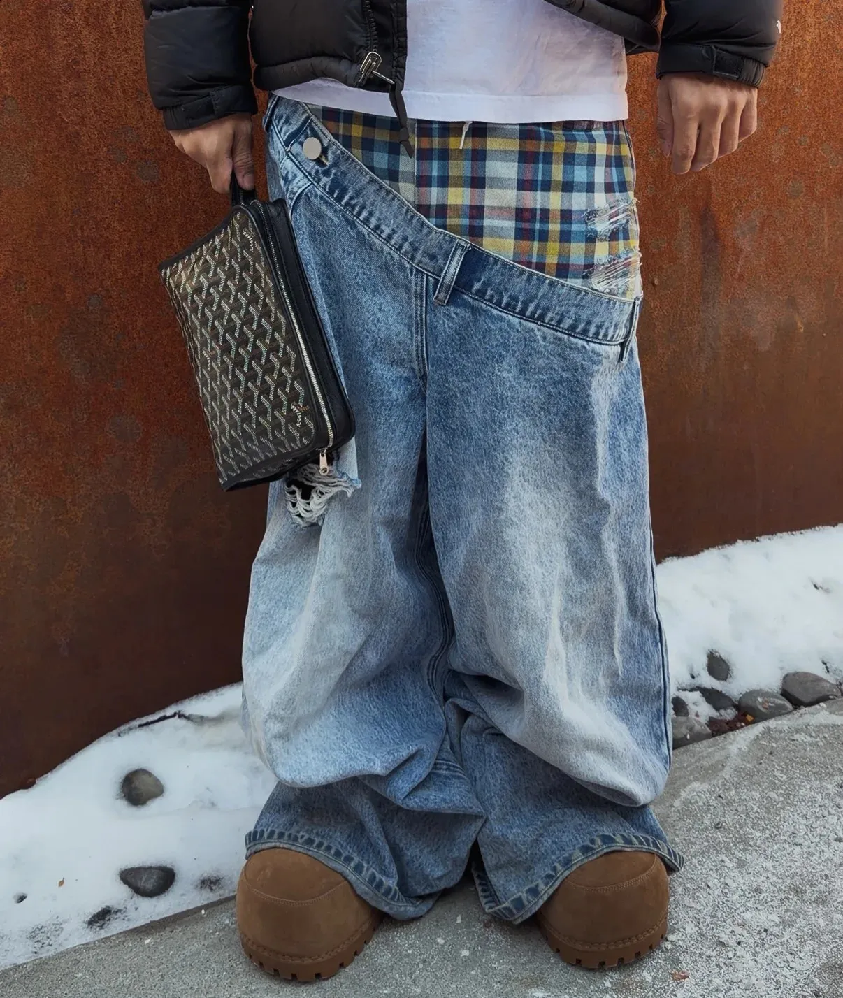 Y2k Slanted Runway Baggy Jeans Retro Plaid Patchwork... From 