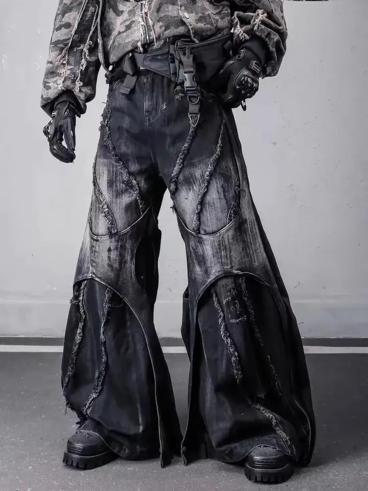 Mens Y2k Baggy Flare Jeans Harajuku Japanese 2000s From