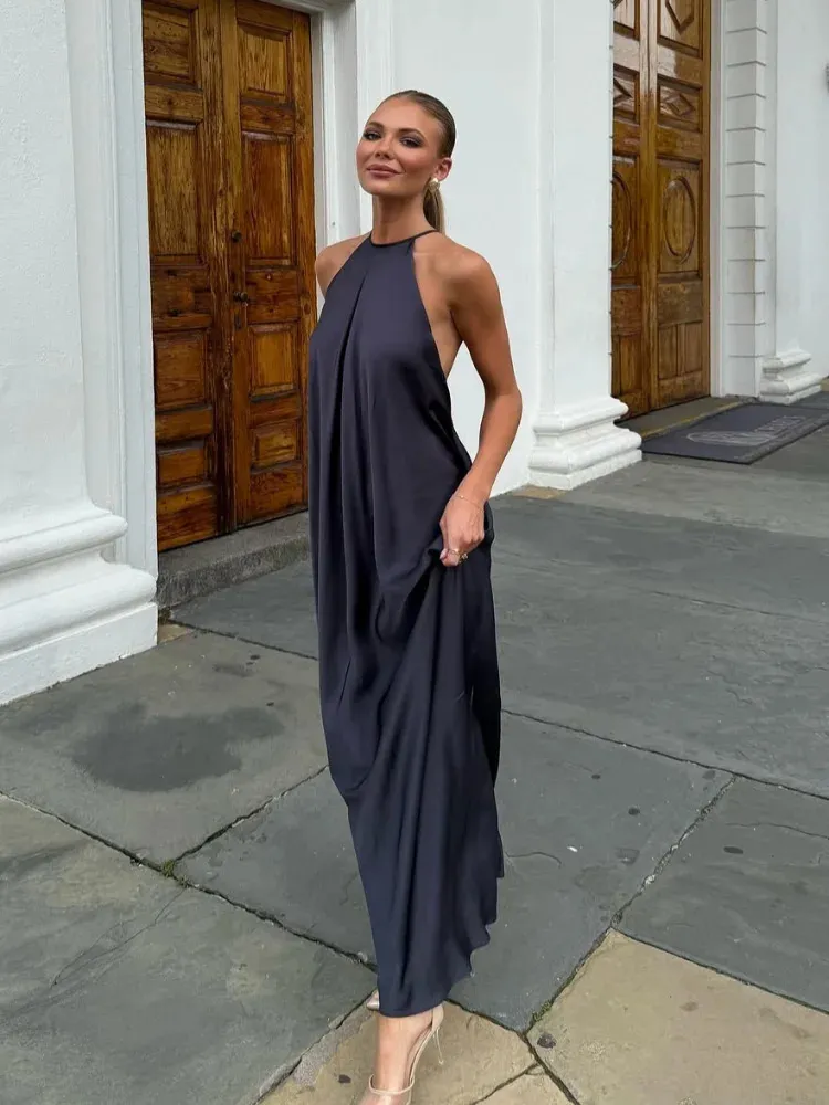 silk dress flowy Pink Maxi | Sundress it features an empire waist that falls just at the natural waistline Silk Dress For Wedding Guest