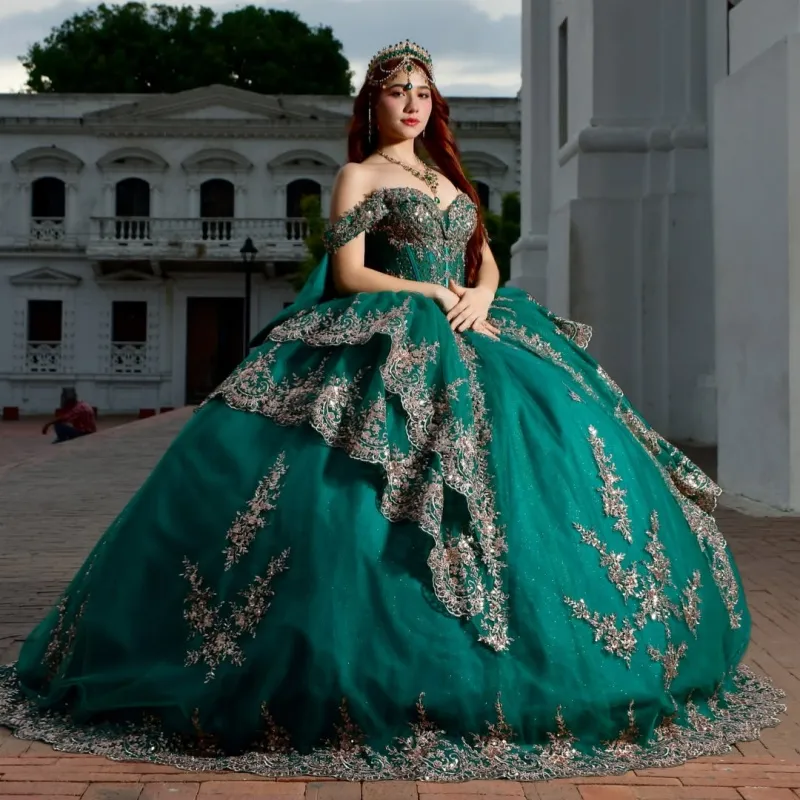 sweet 16 dresses green Dark Quinceanera Ball Gown 16... From Weiwei12345, Rs.33,603.59 SID-FD1541