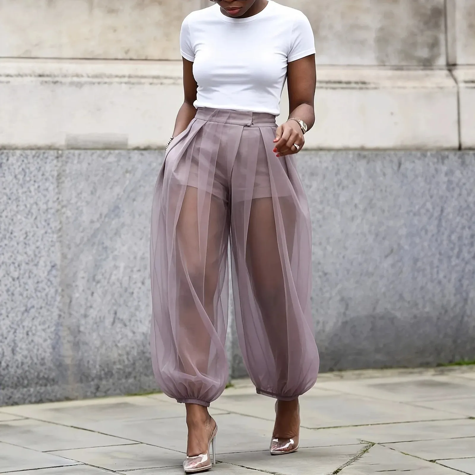 Sheer Mesh Tulle Balloon Pants High Waist Elastic From Zara02