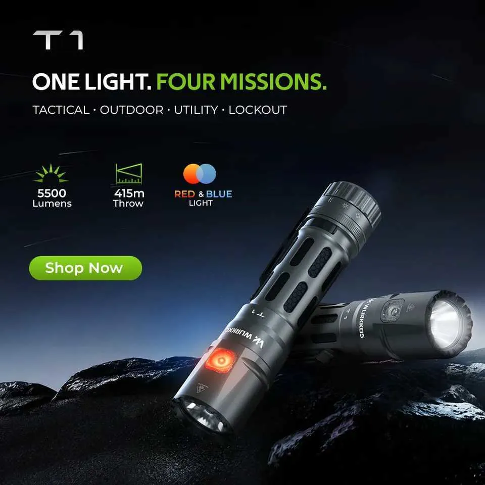 Wurkkos T1 Ttical Flashlight 5500 Lumens 4 LightModes From
