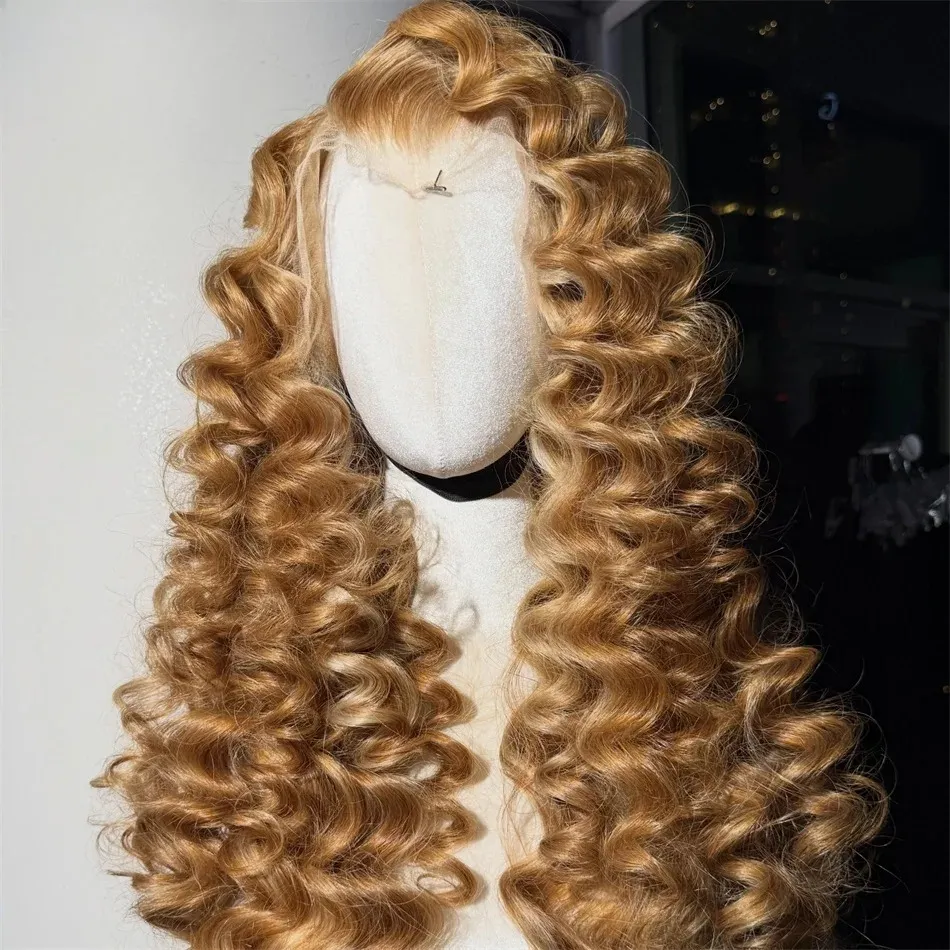 Curly Honey Blonde Wig Deep Wave Lace Front Human... From  display picture 2