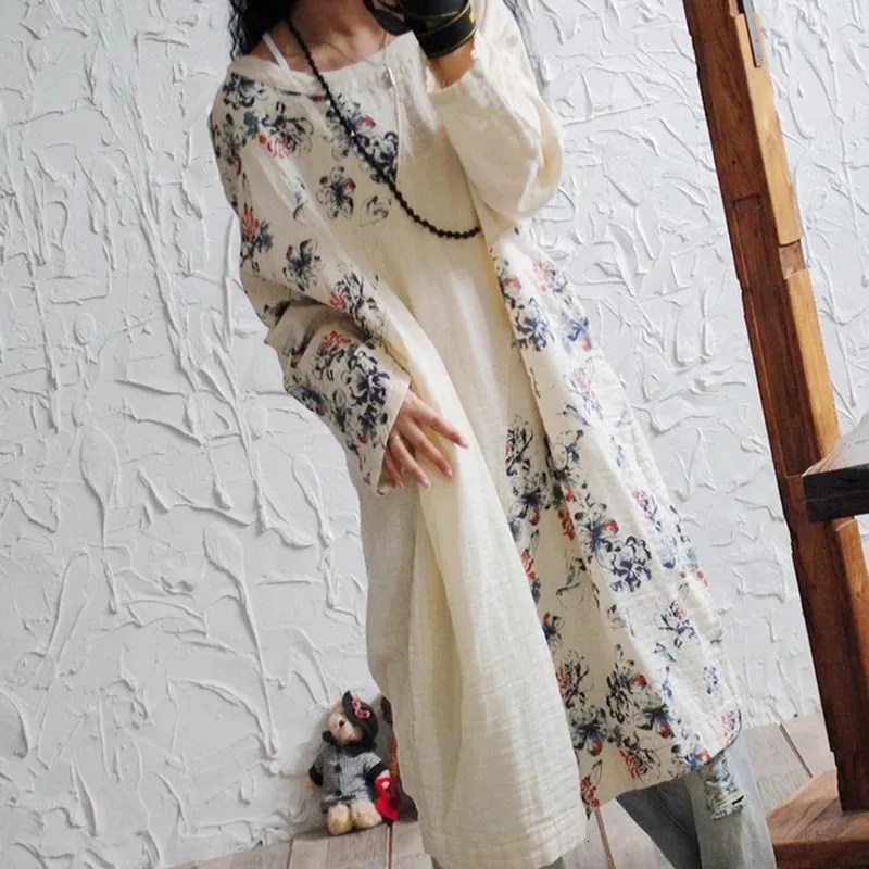 johnature boho dress Women Cotton Line Dresses O-Neck Long Sleeve Print Floral Loose Clothes 2026 Spring Chinese Style Vintage 260715 Gypsy dress