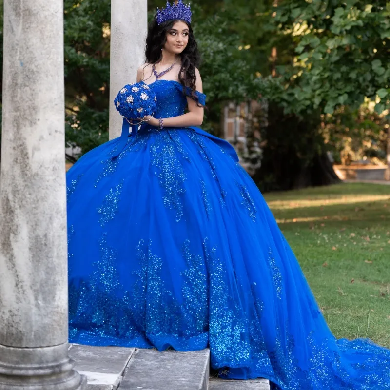 Shiny Royal Blue Quinceanera Dresses Ball Gown Sweet... From Weiwei12345, Rs.32,728.1