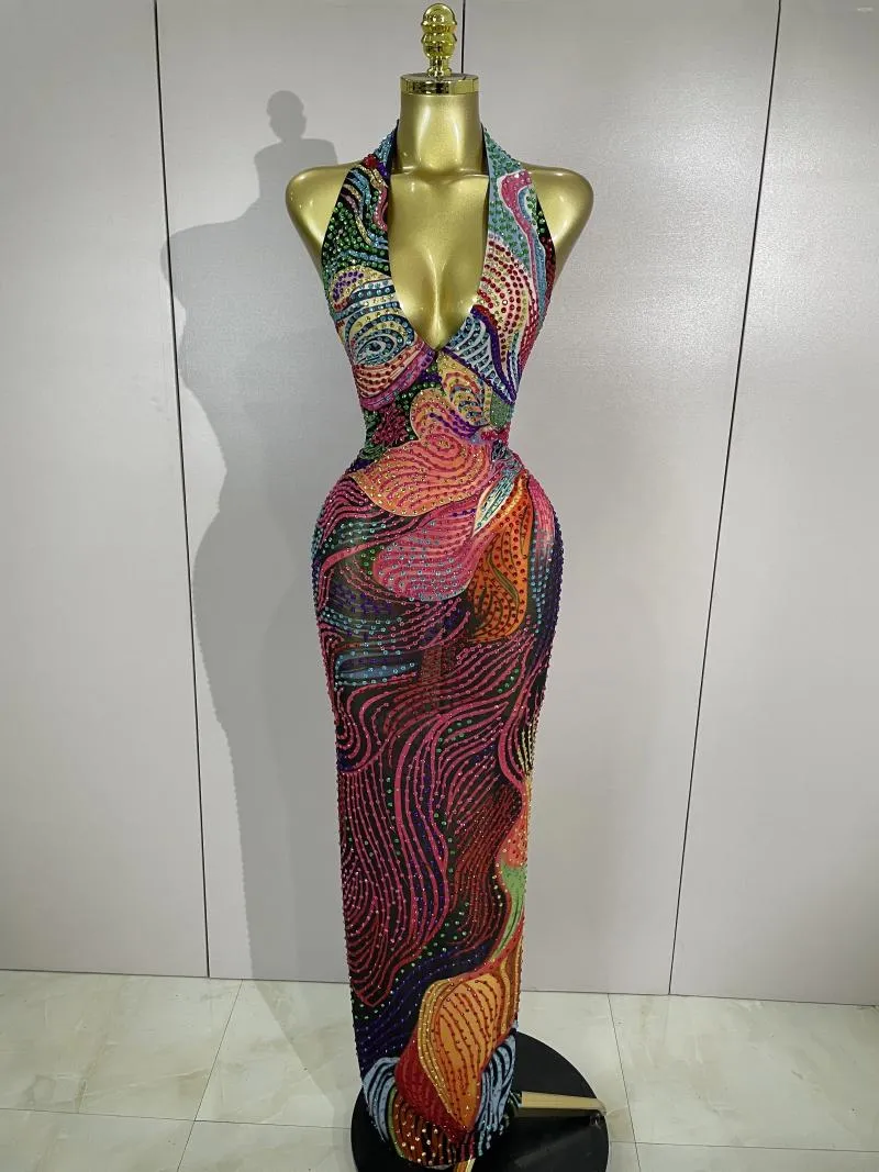 Casual Dresses Sexy Colorful Rhinestone Print Long... From Dh5207032, Rs.8,514.99 In Bulk