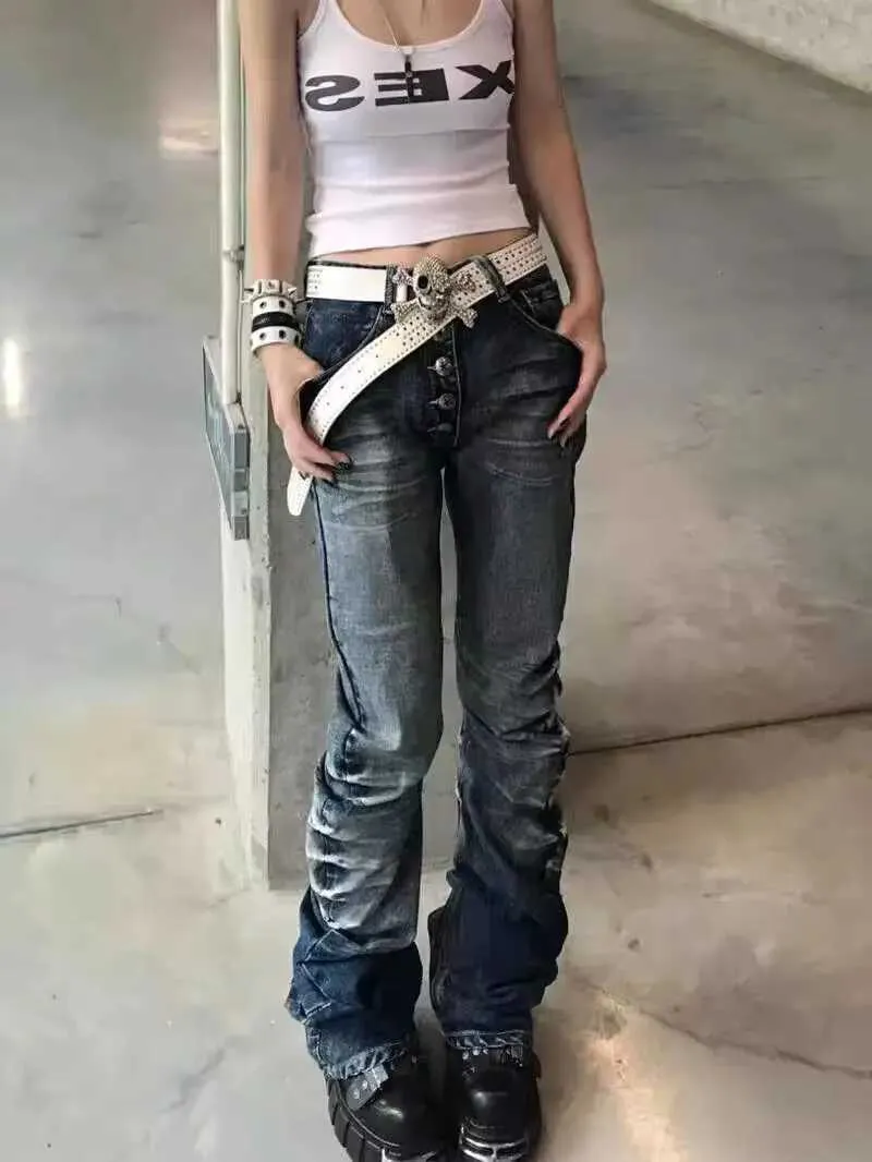 Vintage American Retro Flare Grunge Denim Pants Mid... From Purlf 