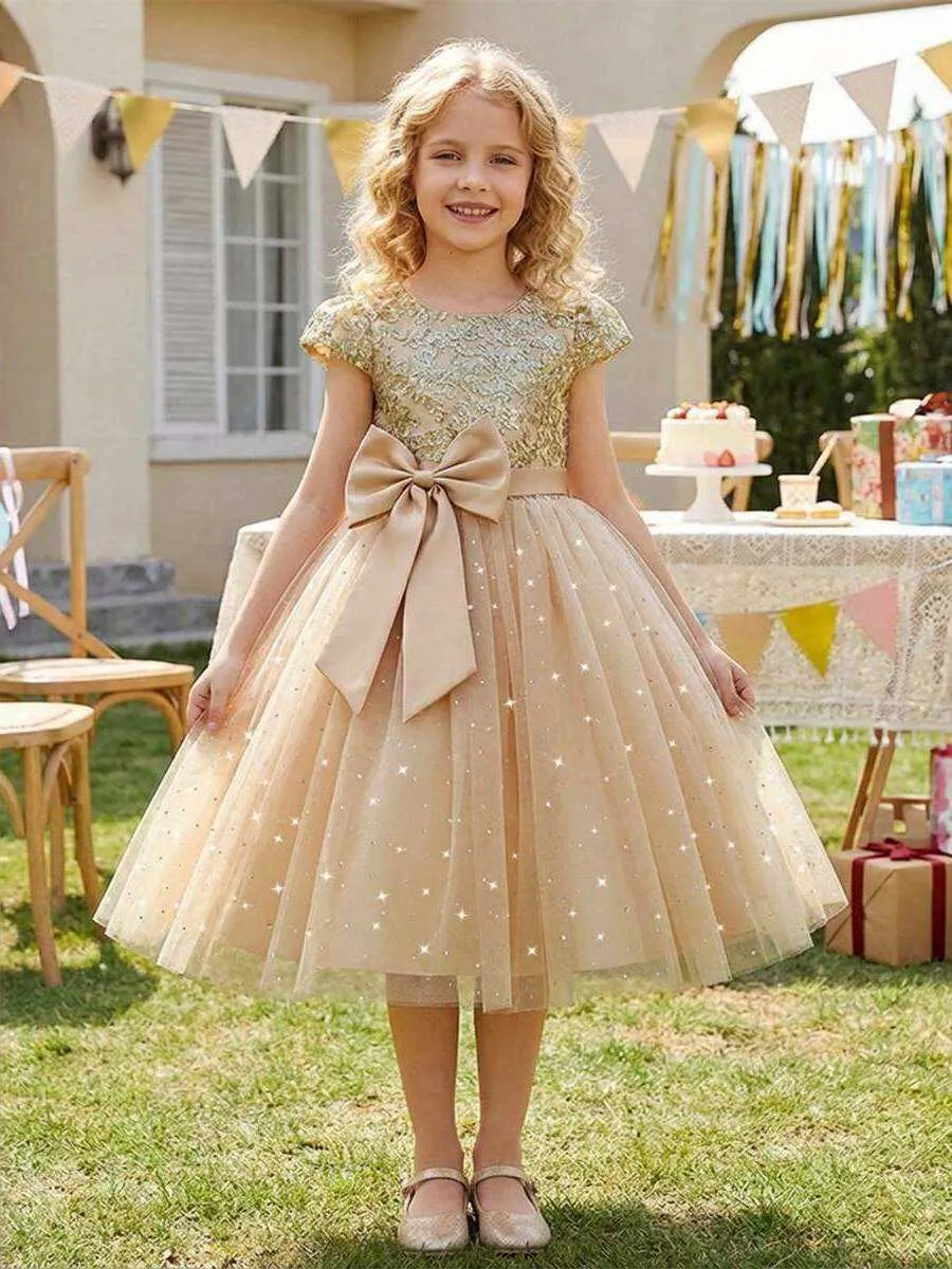 Flower Girl Dress Princess Style Girls Champagne Cap... From Nakita73693, Rs.1,831.7