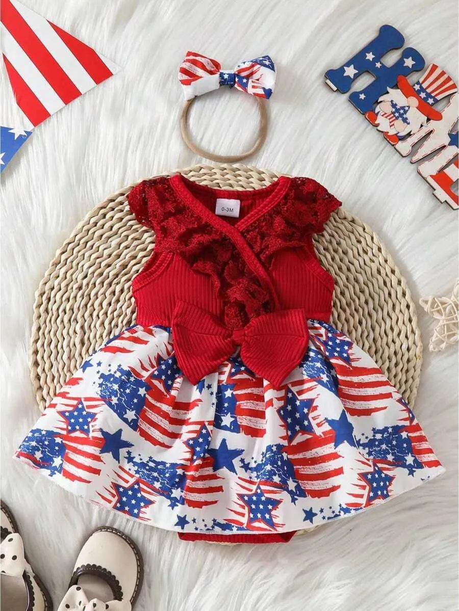 fourth of july infant dresses Newborn Toddlers Kids Girls Stars Shoulder Tie 4th Dre ChildAngle 14.17 Bust SZMBCMYXRZY Baby Girl 4th of