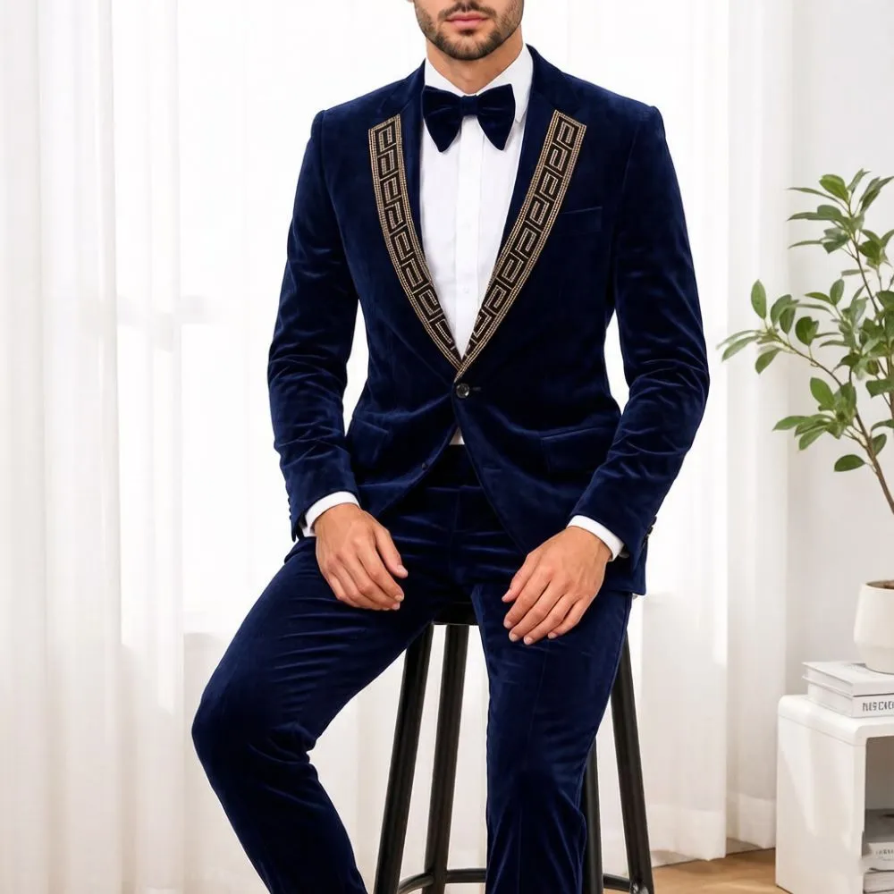 suit to match gold dress Velvet Men Suits With Beaded Details Slim Fit 2... From Tgwang580, Rs.13,261.89 size_6