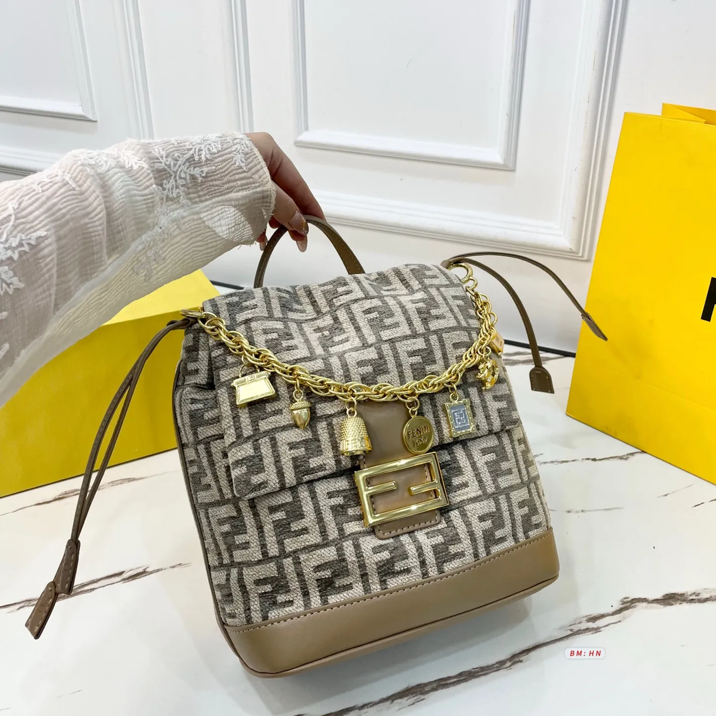 fendi mini monogram backpack Tobacco Shearling Macro FF 1974 | myGemma finish metalware Mini Backpack Bag Fendi Monogram