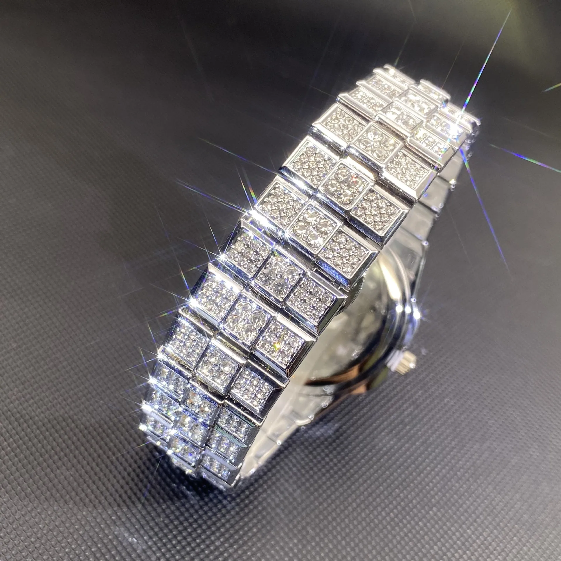 Full Diamond Bling Rhinestone Iced Out Quartz Crystal Stainless Steel Wrist BLING-ED OUT LAB DIAMOND HIP HOP LUXURY STYLISH WATCH & FULL  main image 4