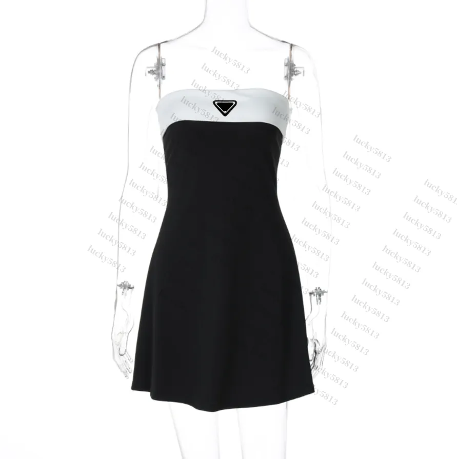 Casual Dresses Strapless Bandeau Mini Dress Women Black White Color Block Bodycon Slim Party Dress