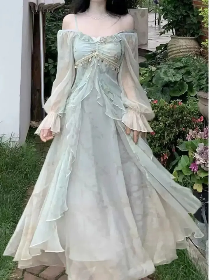 fairy dress casual Spring Summer French Princess Long Slim Women... From Longda01, Rs.4,015.2 In Bulk Womens Halter Homecoming Dresses Yellow cat_sale Style:D1085250 making it perfect for