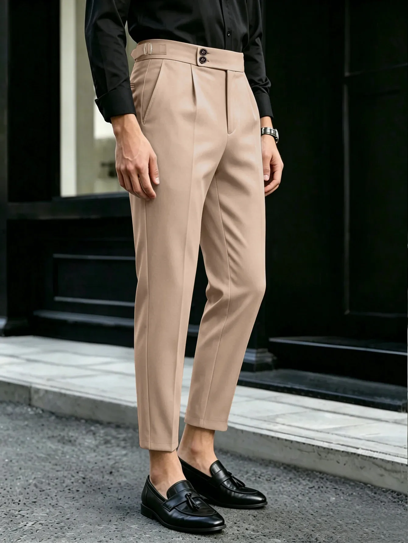 mens ankle length dress pants Men High Waist Cropped Slim Fit Formal Business Suit Trousers 260717 and you can wear Jaded London dahlia hand ivory Casual pants Size:18W