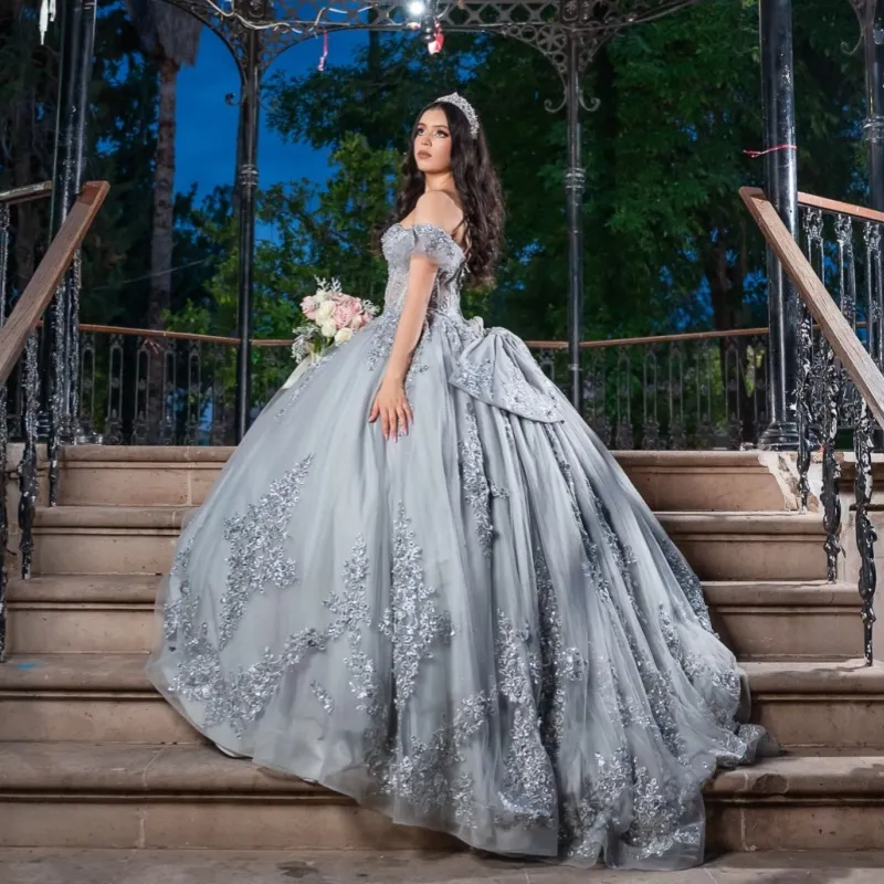 blue grey quinceanera dresses Light Gray Ball Gown Sweet 16... From Weiwei12345, Rs.32,132.59 navy wedding suit
