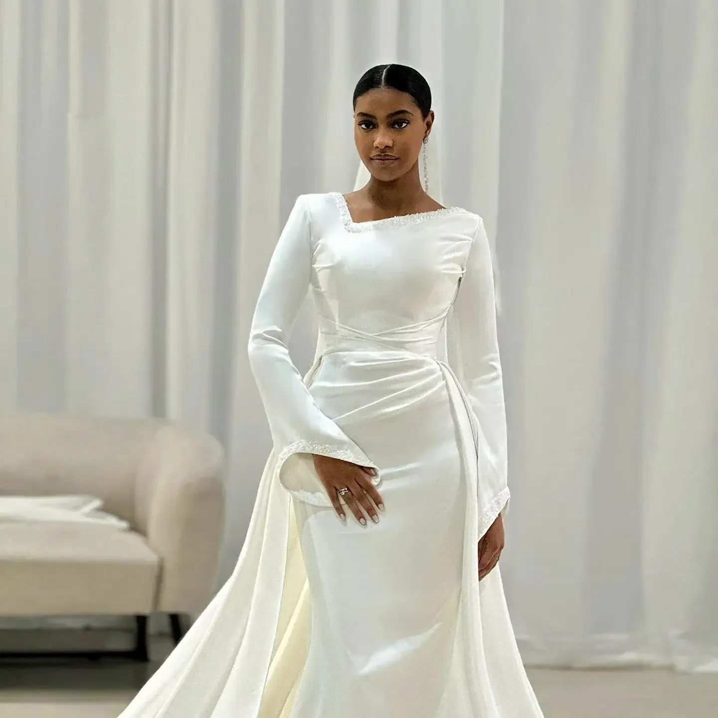 mermaid wedding dress long sleeve Nox Anabel JE1009L Floral Applique adding a shimmering Wedding Long Sleeve Long Mermaid