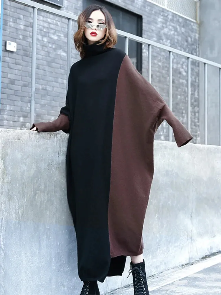 eam dresses winter Women Coffee Color Block Big Size Long Sweater... From Yiwang01, Rs.4,086.67 Mother of the Bride dress-romper Color:Dark Rose Soft wool blend fabric