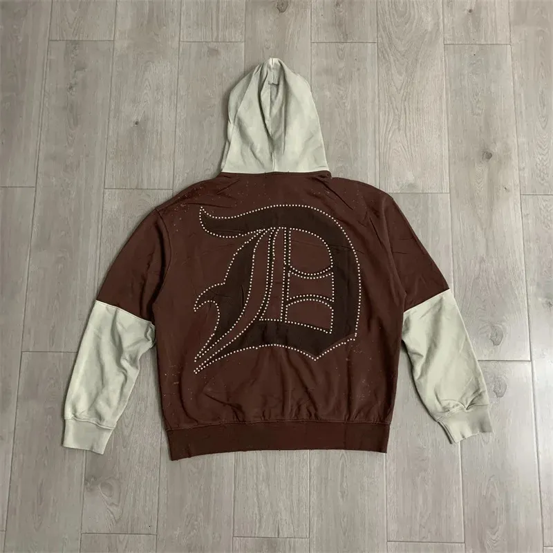 Duaa Color Block Distressed Zip Up Hoodie Men Women From