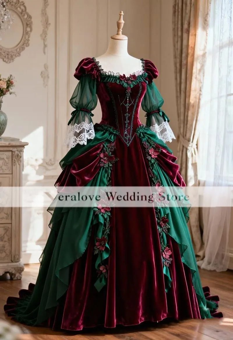 green and red wedding dress Gothic 2026 Long Sleeves... From Veralove999, Rs.12,112.48 emerald green red and gold wedding
