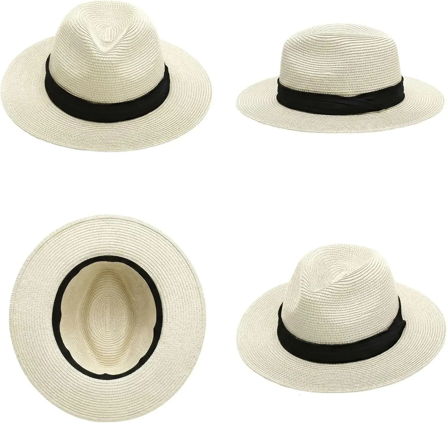 Straw Panama Hat Wide Brim Sun Hat UPF 50+ Foldable Beach Hat with Chin Strap FURTALK Panama Hat Wide Brim Fedora Straw Beach Hat UV UPF  main image 2