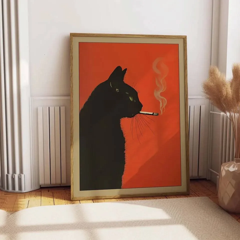 black cat smoking cigarette painting Painting, Cat a Cigarette, Cat Wall Art, Cat Lovers Print, Cat Portrait, Unique Gift, Black Kitten Painting, #P121 Black Cat Smoking A Cigarette