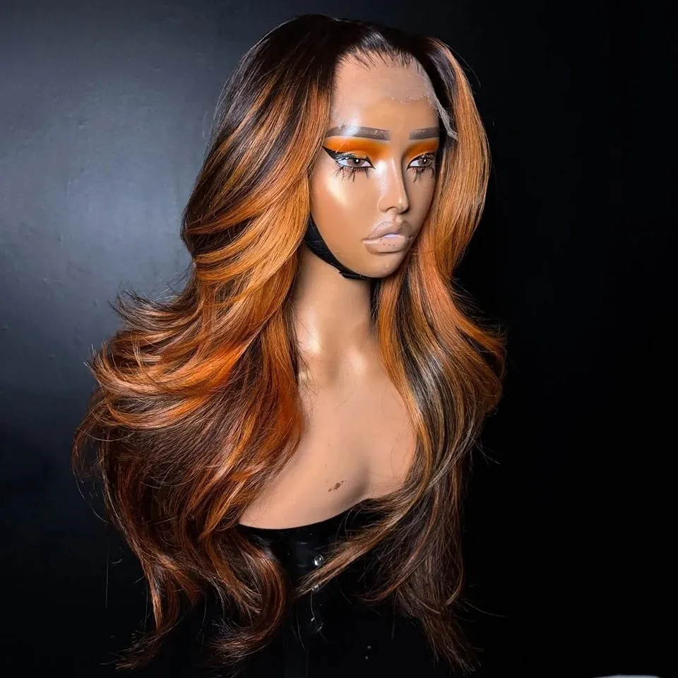 Ginger Orange Highlight Body Wave Human Hair Wig 13x6  display picture 2