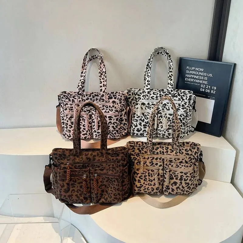 Leopard Print Corduroy Laptop Shoulder Bag Womens ... From 
