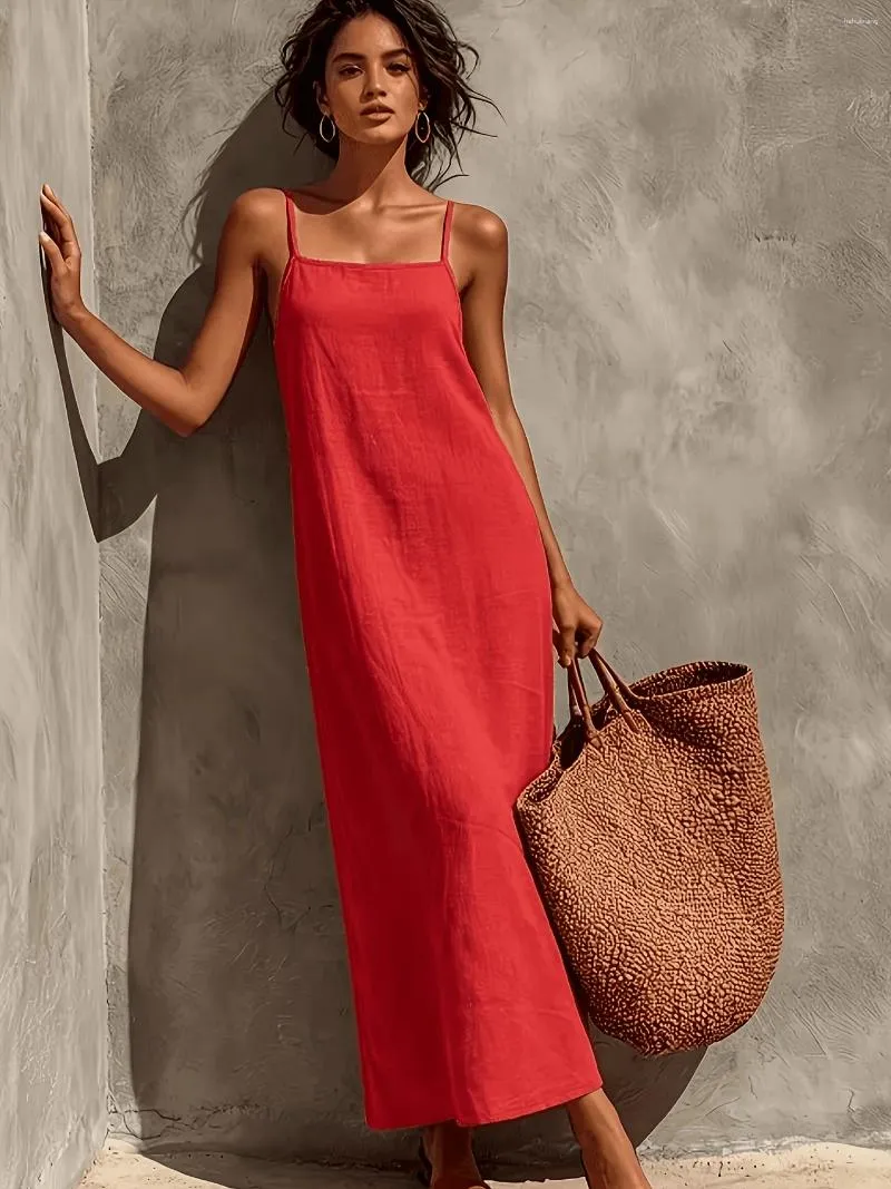 red maxi casual dress Tamara - US 6 lined material and invisible side zipper provide a comfortable and flattering fit Red Casual Linen Plus Size