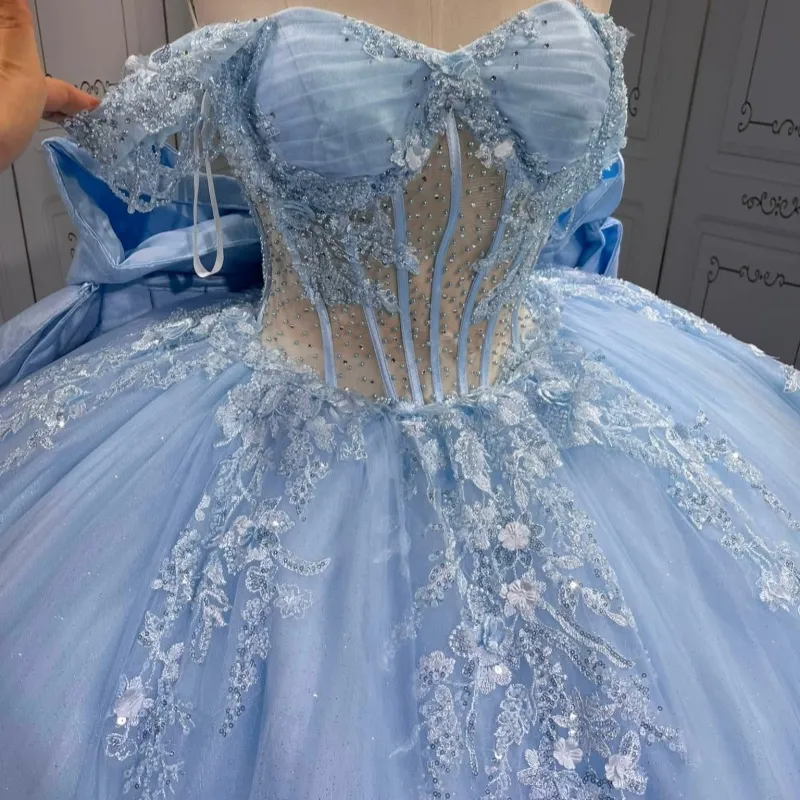 Ice Blue Quinceanera Dress With Puffy Multi Layer... From Y0937, Rs.30,183.17