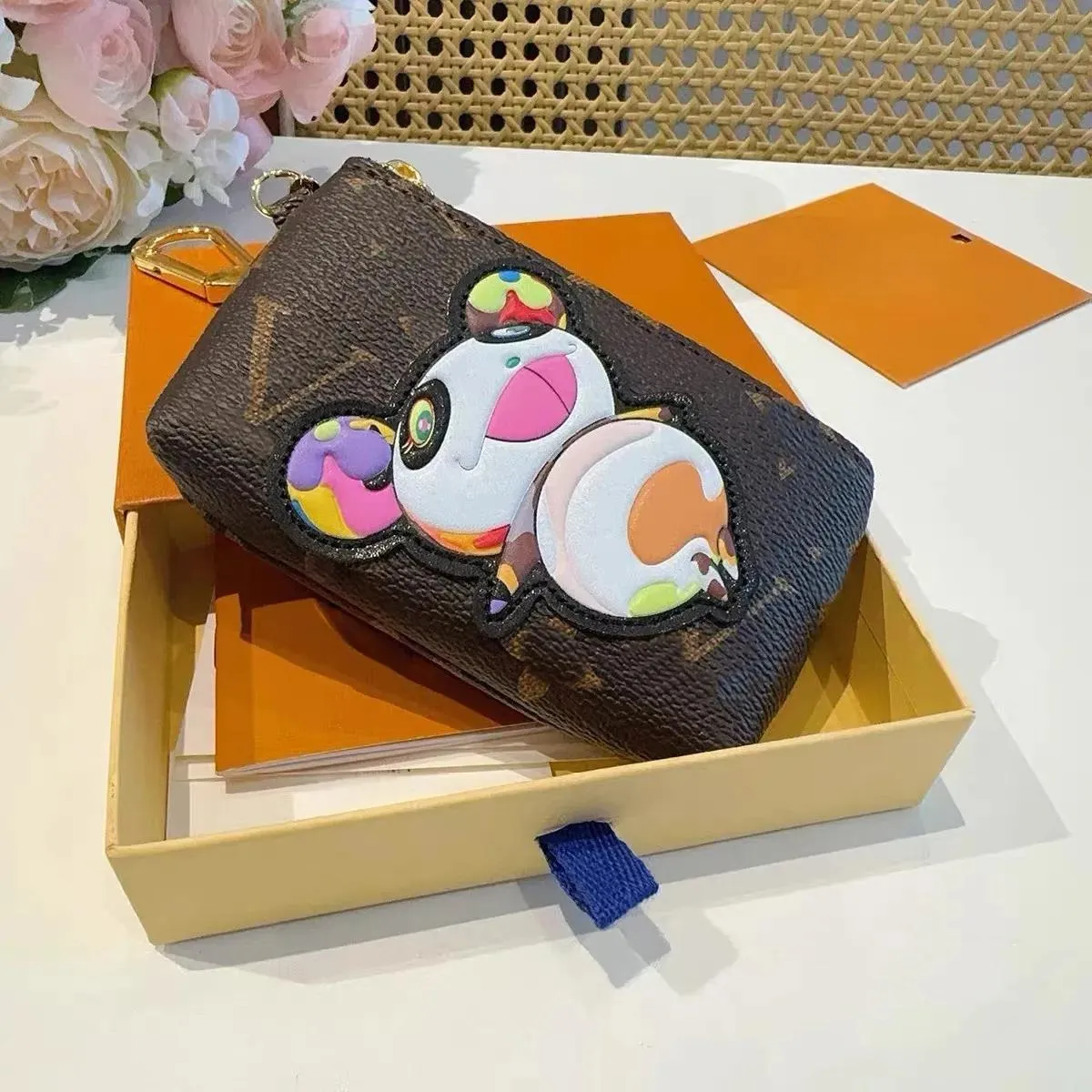 Keychains Cute Takashi Murakami Panda Key Pouch Bag From Tomsid